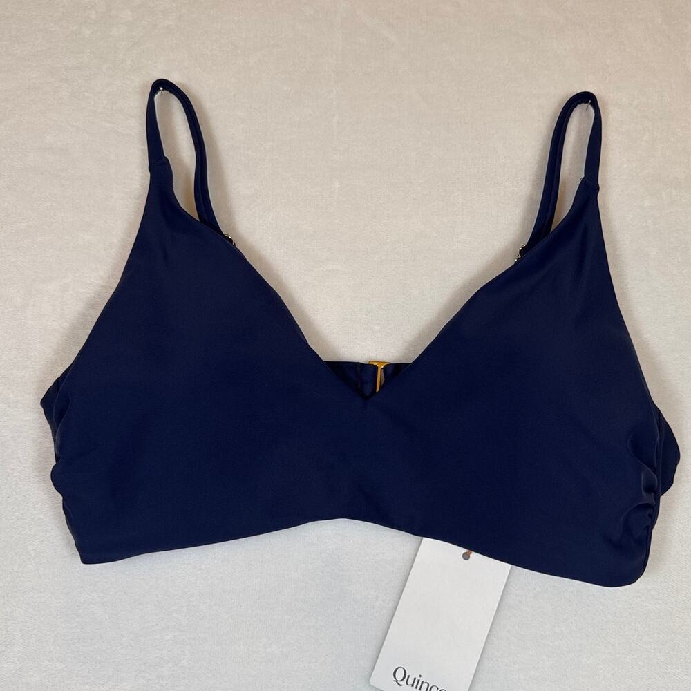 NWT Quince Navy Blue Bralette Style Bikini Top Size Large